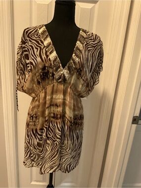 Cache Sequin-Embellished Animal coverup  - Brown & Taupe NWT